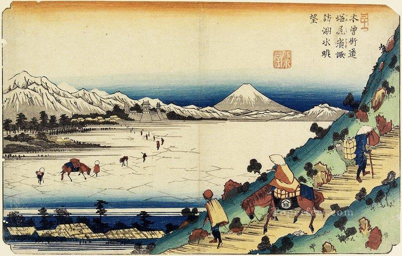 view of lake suwa as seen from shiojiri pass 1830 Keisai Eisen Ukiyoye Oil Paintings
